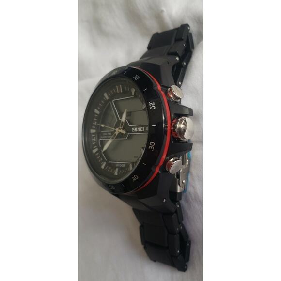 SKMEI Men's Dual Time Alarm Chrono Black Strap Watch 1016New With Tag - Picture 6 of 12